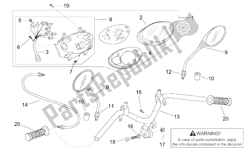 All parts for the Handlebar - Dashboard of the Aprilia Scarabeo 50 2T ENG Minarelli 2000