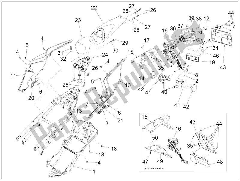 Alle onderdelen voor de Heckaufbau van de Aprilia RSV4 RR 1000 2015