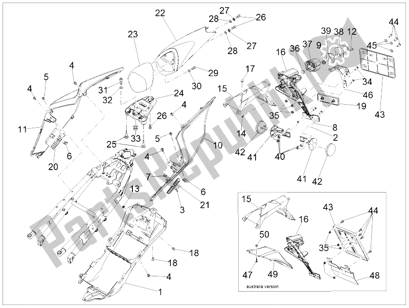 All parts for the Heckaufbau of the Aprilia RSV4 RR 1000 2015