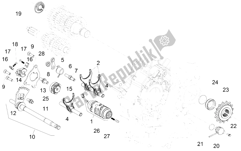 All parts for the Gear Box Selector of the Aprilia Dorsoduro 750 ABS USA 2015