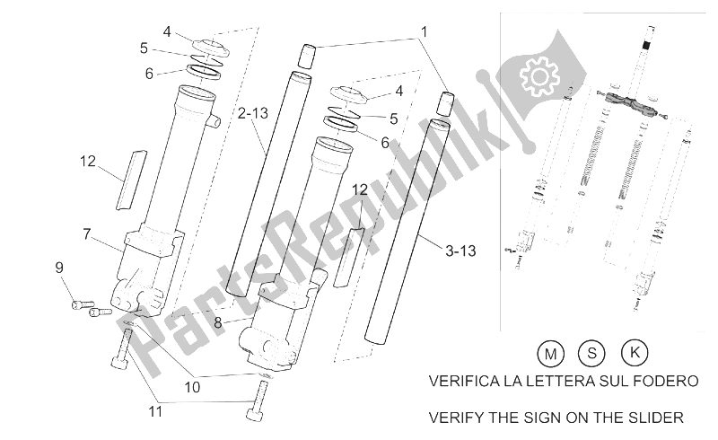 Todas as partes de Garfo Dianteiro Iii do Aprilia SR 50 H2O IE Carb 2003