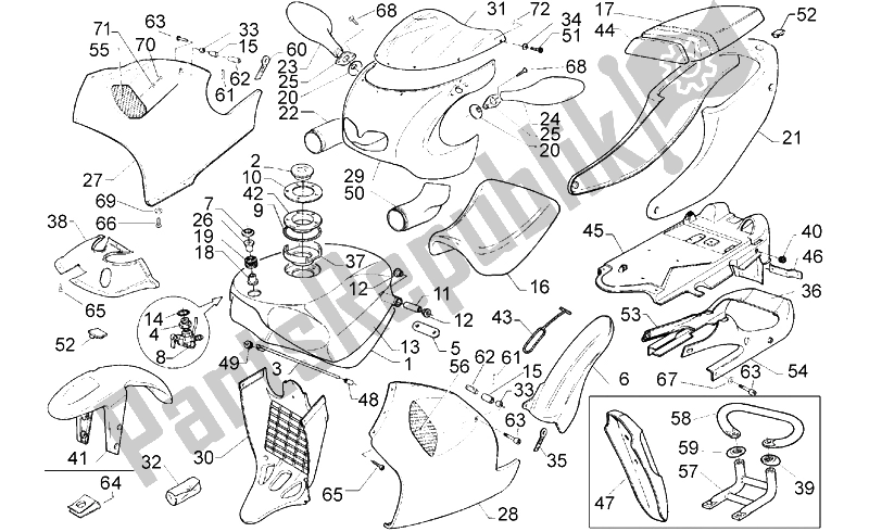 All parts for the Body of the Aprilia RS 125 ENG 122 CC 1996