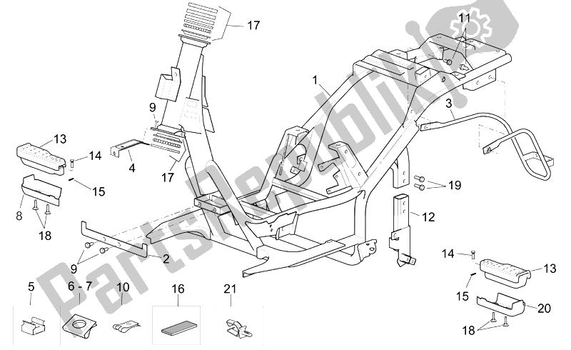 Todas as partes de Quadro, Armação do Aprilia Scarabeo 125 200 E3 ENG Piaggio 2006