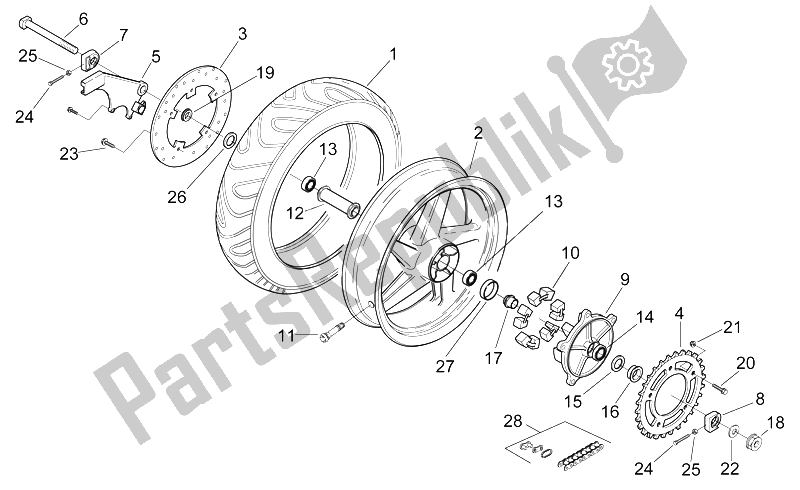All parts for the Rear Wheel of the Aprilia RS 250 1998