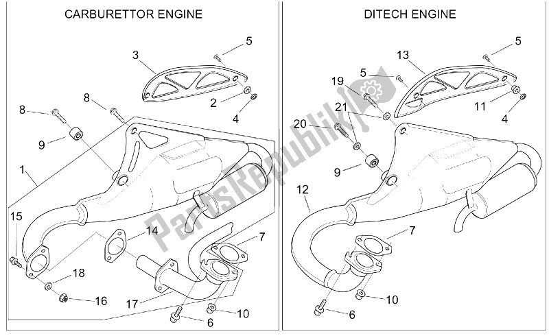 Tutte le parti per il Tubo Di Scarico del Aprilia SR 50 H2O Ditech Carb 2000