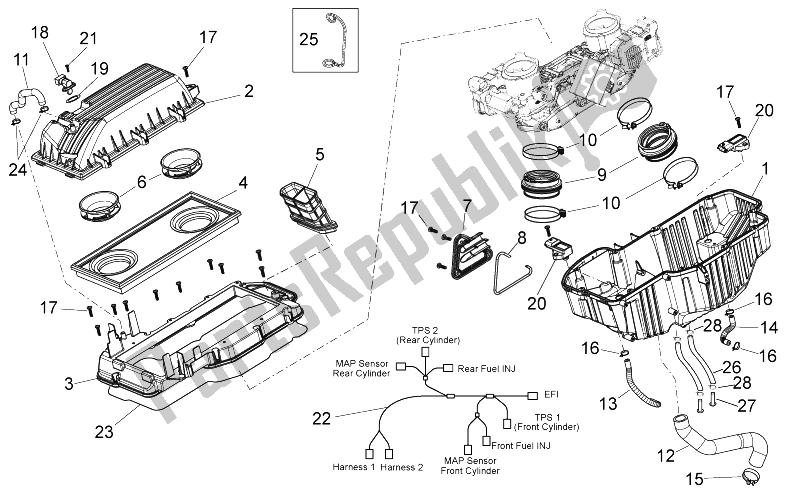 Tutte le parti per il Air Box del Aprilia Dorsoduro 750 ABS 2008