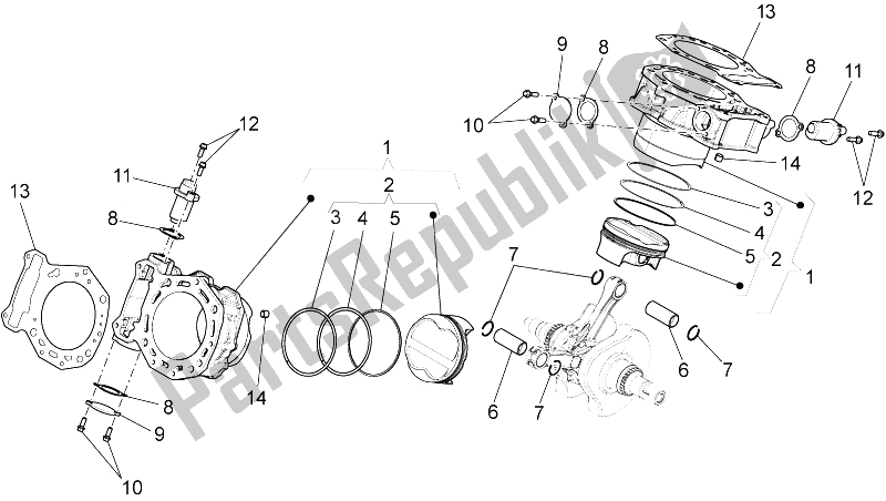 All parts for the Cylinder With Piston of the Aprilia Dorsoduro 1200 2010