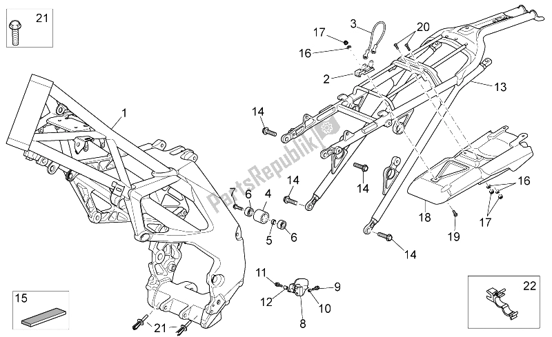 All parts for the Frame of the Aprilia RXV 450 550 Street Legal 2009