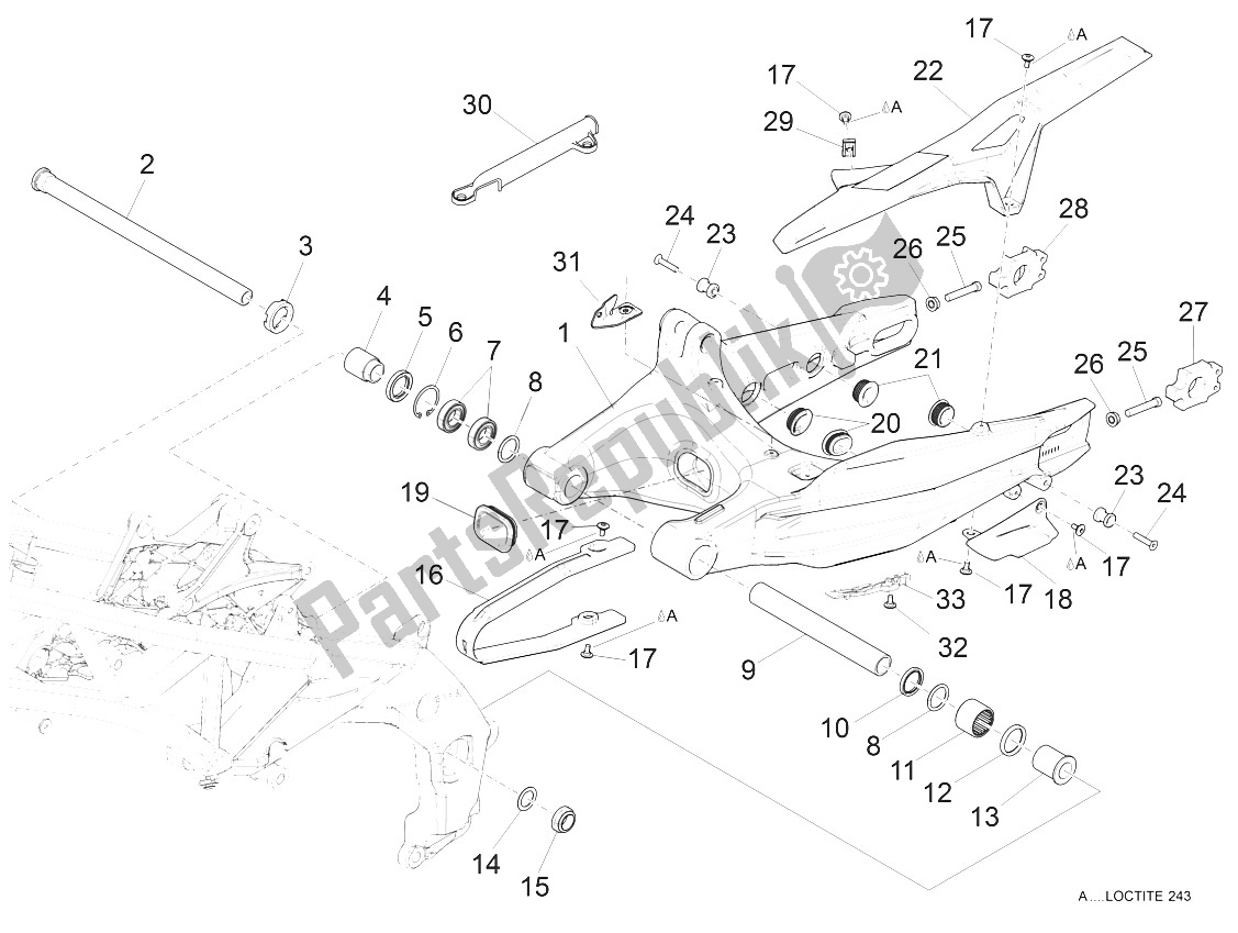 All parts for the Swing Arm of the Aprilia Caponord 1200 EU 2013