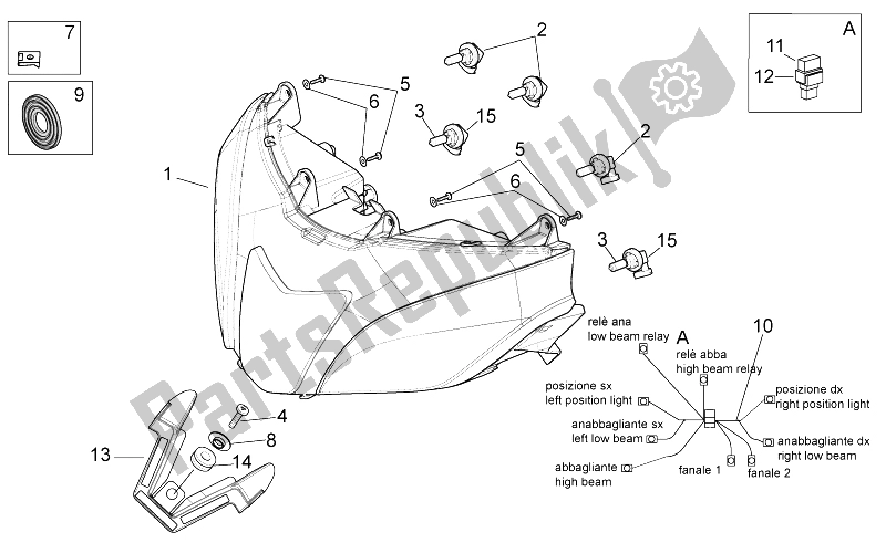 All parts for the Headlight of the Aprilia RSV4 R 1000 2009