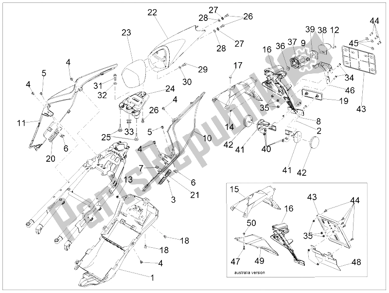 All parts for the Rear Body of the Aprilia RSV4 Racing Factory L E 1000 2015