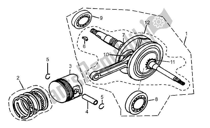 All parts for the Crankshaft Cpl. Of the Aprilia Quasar 180 2004