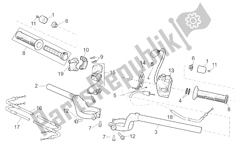 All parts for the Handlebar of the Aprilia RSV Mille 1000 2003