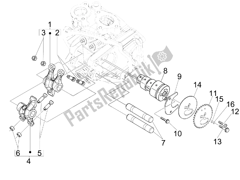All parts for the Rocking Levers Support Unit of the Aprilia SR MAX 125 2011