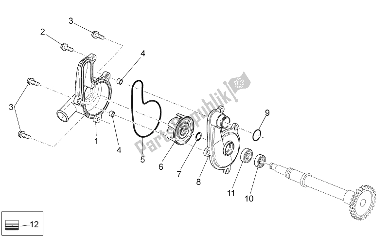 All parts for the Water Pump of the Aprilia RXV SXV 450 550 VDB Merriman 2008