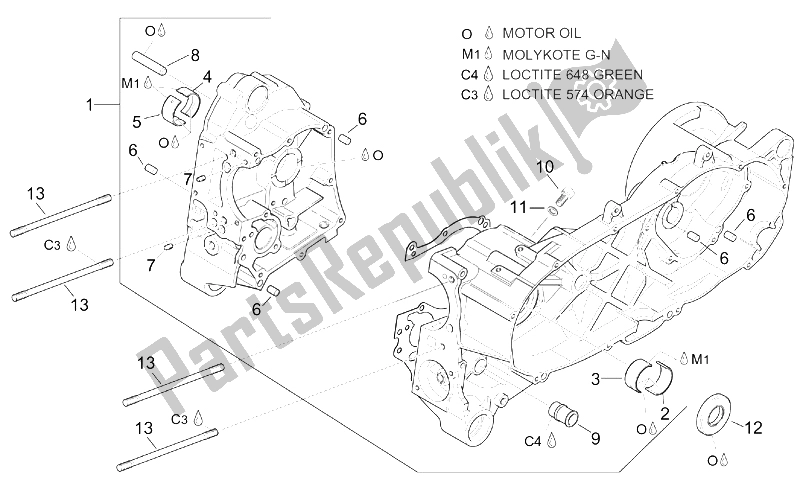 All parts for the Crankcase of the Aprilia Leonardo 125 150 1999