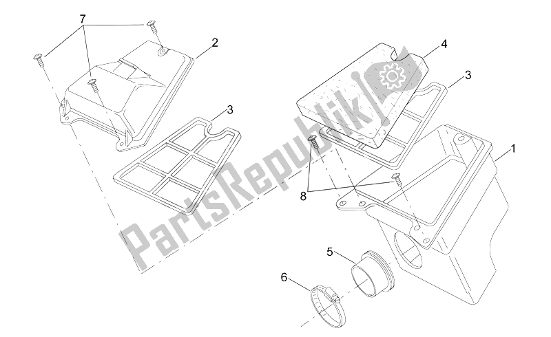 Alle onderdelen voor de Luchtfilterhuis van de Aprilia RS 50 1996