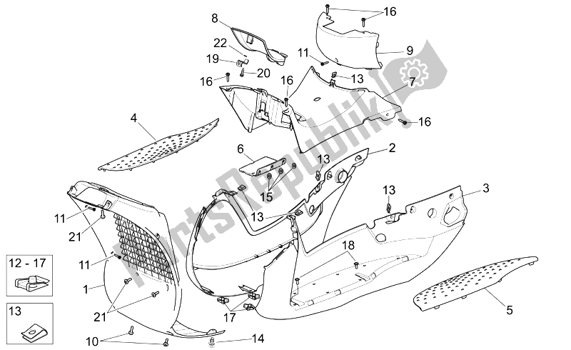 Toutes les pièces pour le Corps Central du Aprilia Scarabeo 250 Light E3 2006