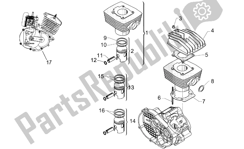Alle onderdelen voor de Kop - Cilinder - Zuiger van de Aprilia Mini RX Entry 50 2003