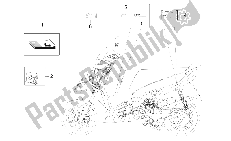 Alle Teile für das Platten Set-decal-op. Handbooks des Aprilia Leonardo 250 ST ENG Yamaha 2001