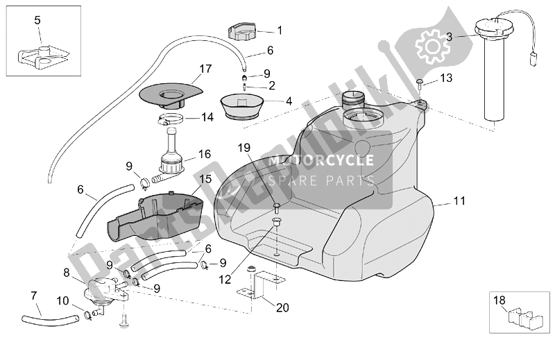 All parts for the Tank of the Aprilia Scarabeo 50 4T 2V E2 2002