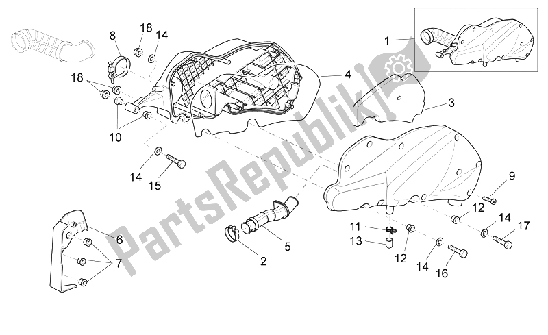 All parts for the Air Box of the Aprilia Sport City 125 200 250 E3 2006