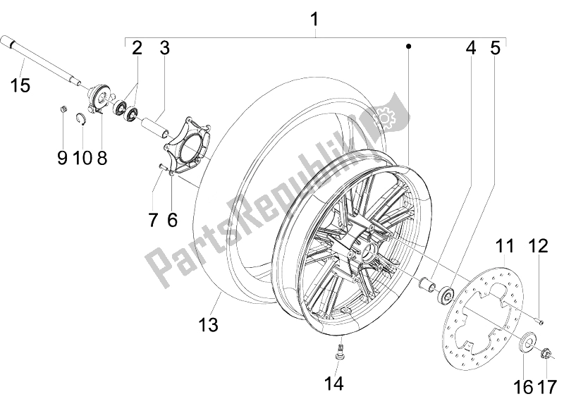 Wszystkie części do Przednie Ko? O Aprilia SR 300 MAX 2011