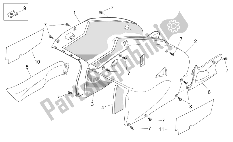 All parts for the Central Body of the Aprilia RS 125 1999