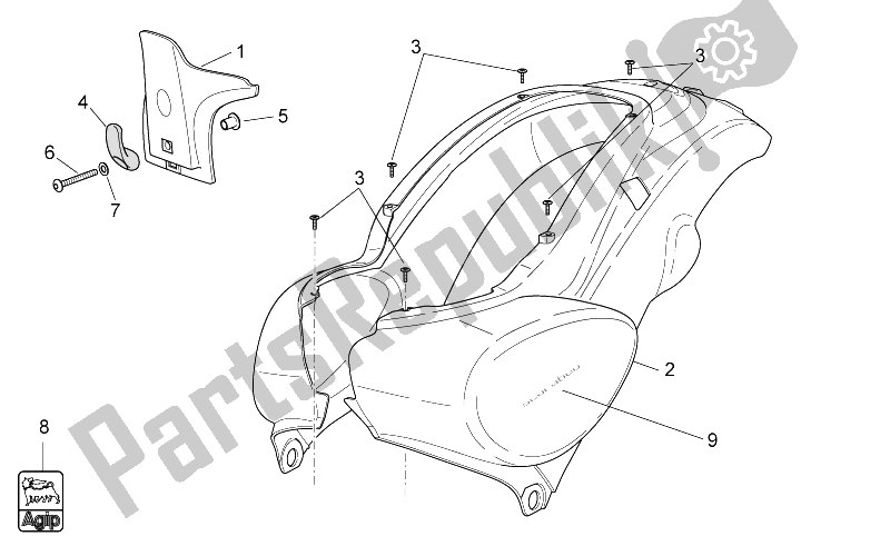 Toutes les pièces pour le Corps Arrière I du Aprilia Scarabeo 50 4T 4V E2 2010