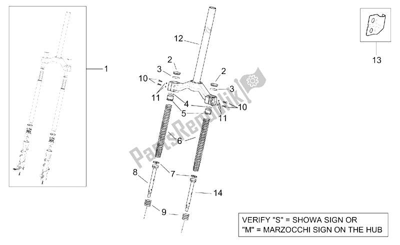 All parts for the Front Fork I of the Aprilia Leonardo 250 ST ENG Yamaha 2001
