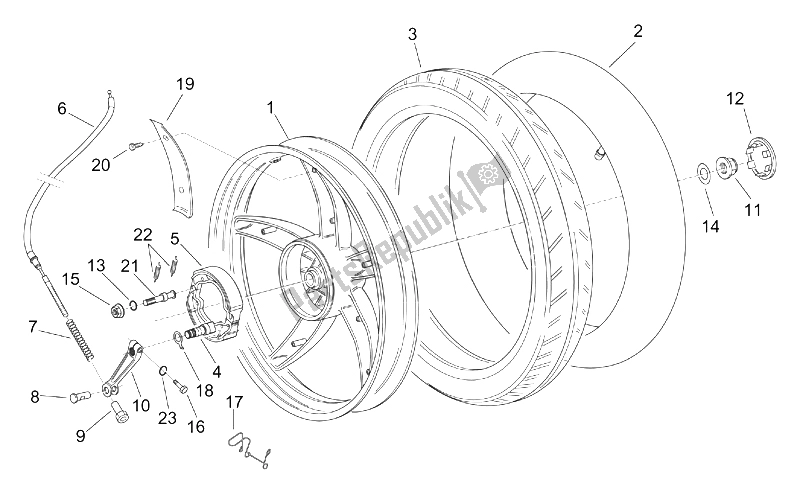 All parts for the Rear Wheel of the Aprilia Scarabeo 100 2T ENG Yamaha 2000