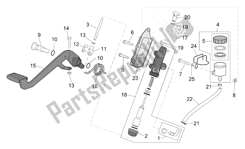 All parts for the Rear Master Cylinder of the Aprilia ETV 1000 Capo Nord 2004