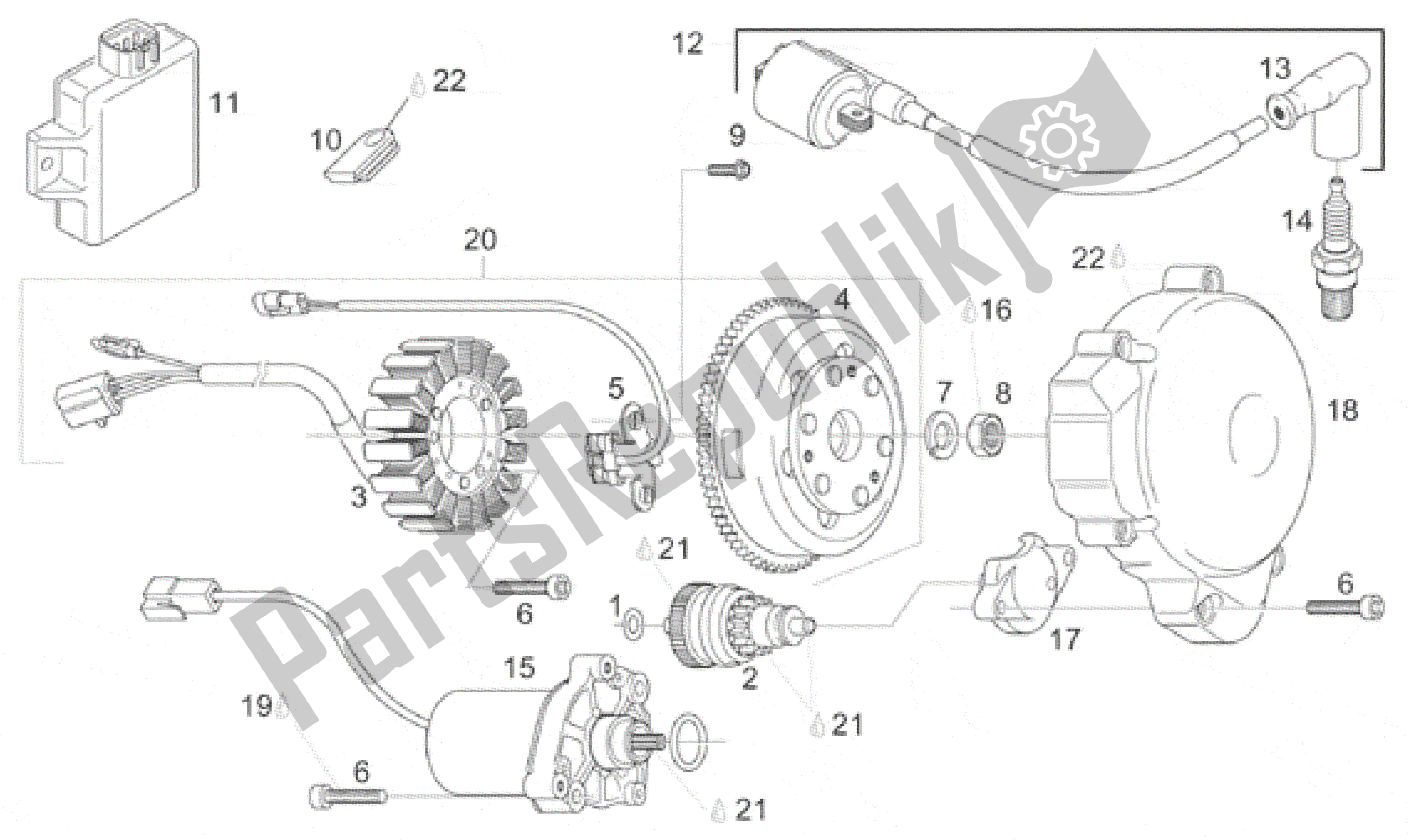 Alle onderdelen voor de Ontstekingseenheid van de Aprilia Rotax 122 125 1996 - 1998