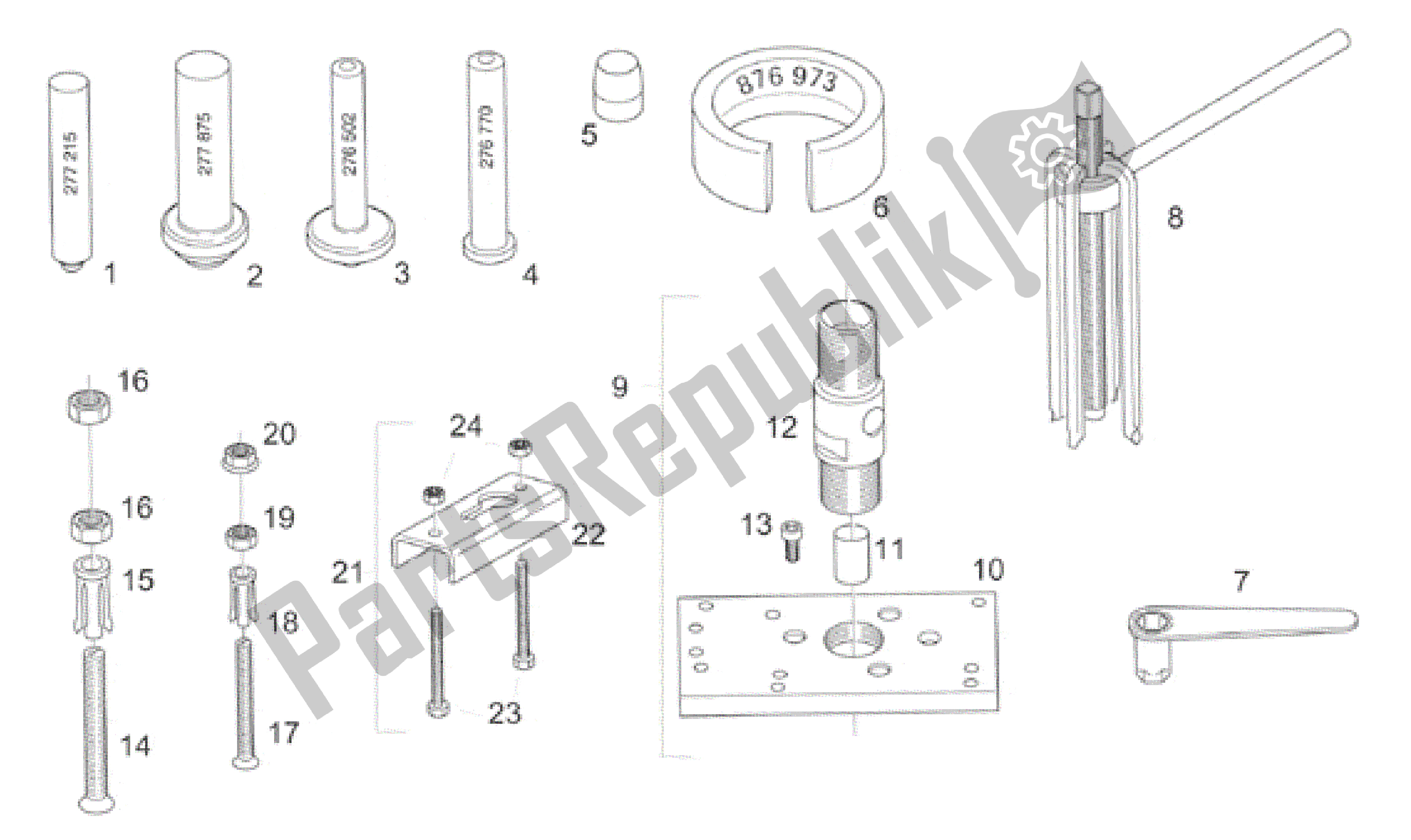 Alle onderdelen voor de Gereedschap Repareren I van de Aprilia Rotax 122 125 1996 - 1998