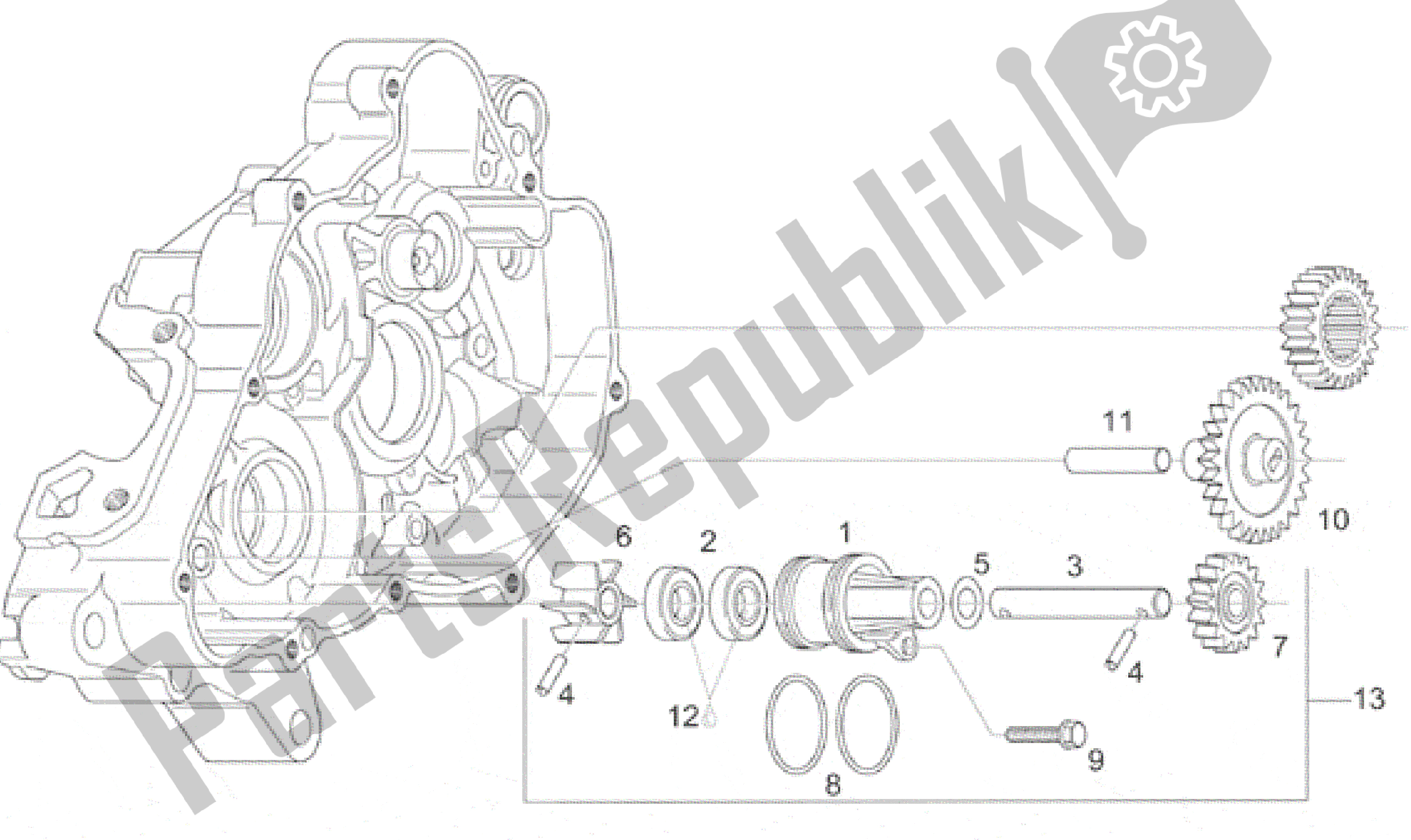 All parts for the Water Pump Assy of the Aprilia Rotax 122 125 1996 - 1998