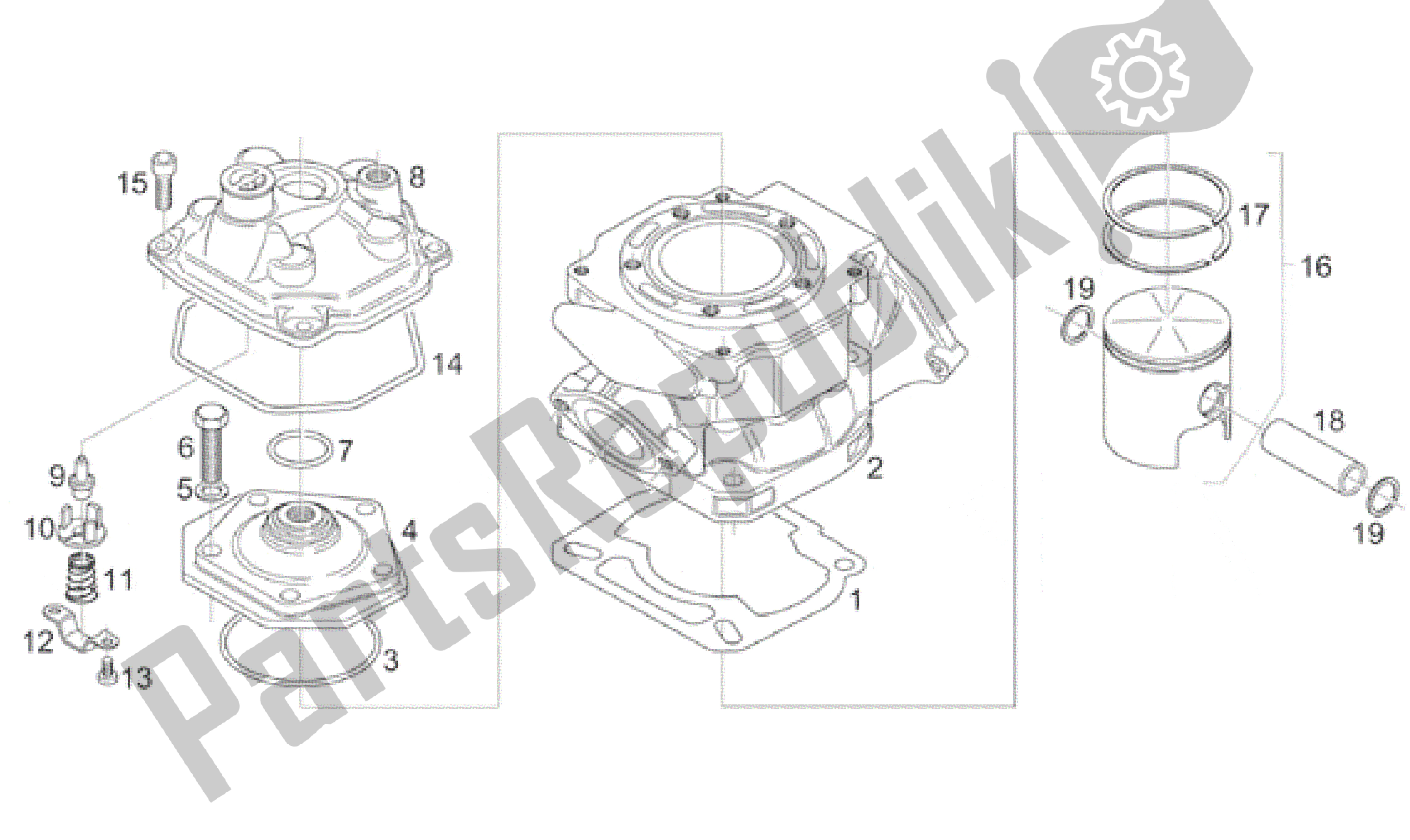 Alle onderdelen voor de Cilinderkop Zuiger van de Aprilia Rotax 122 125 1996 - 1998