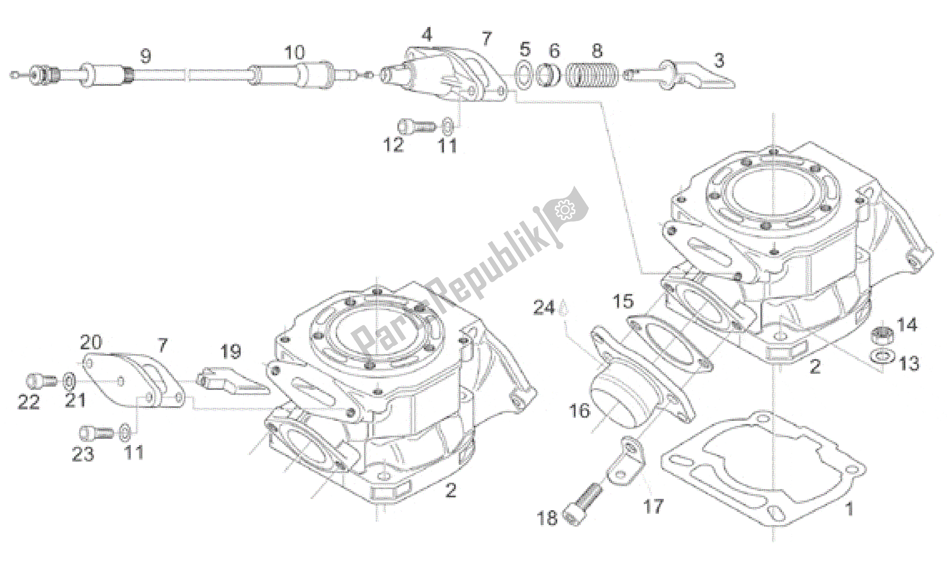 Alle onderdelen voor de Cilinder - Uitlaatklep van de Aprilia Rotax 122 125 1996 - 1998