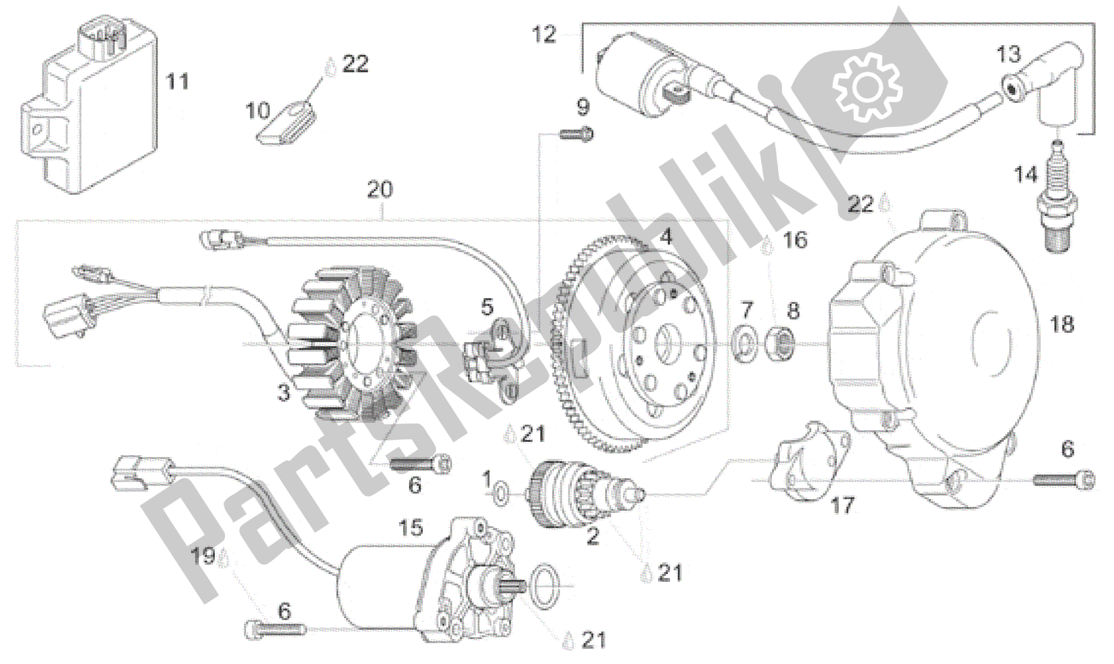 Alle onderdelen voor de Ontstekingseenheid van de Aprilia Rotax 122 125 1995 - 1999