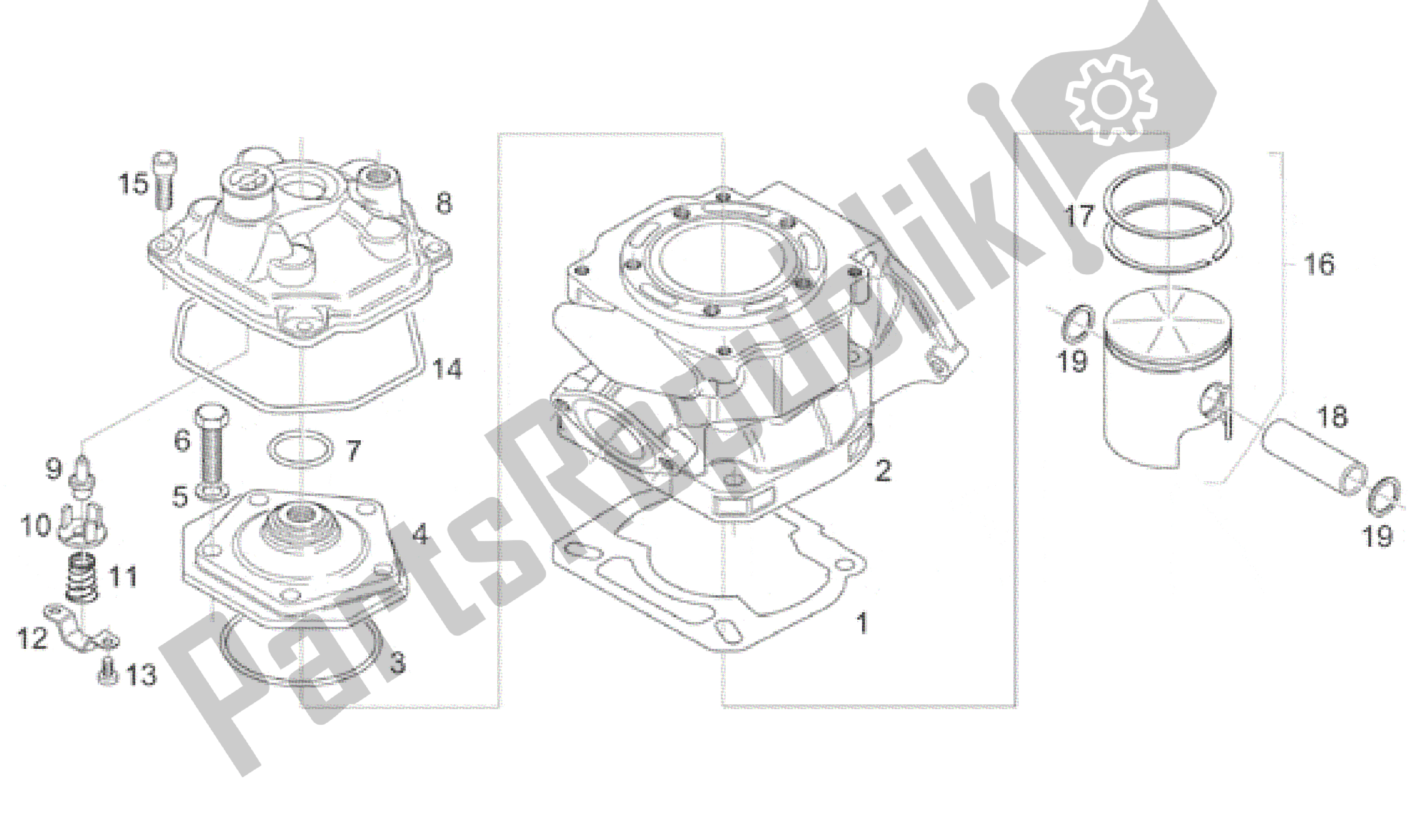 Alle onderdelen voor de Cilinderkop Zuiger van de Aprilia Rotax 122 125 1995 - 1999