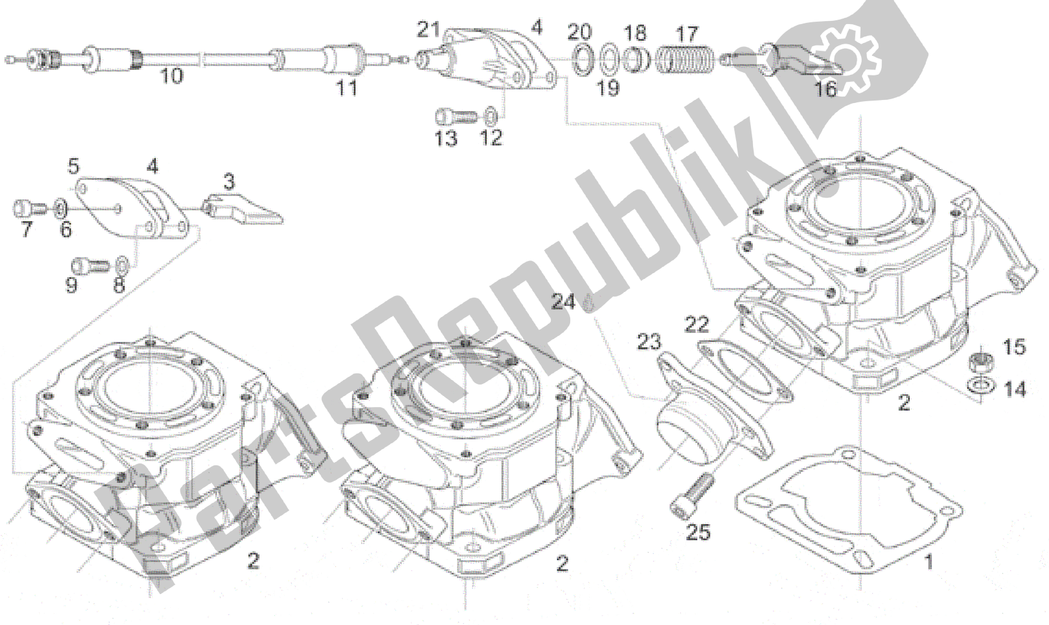 Alle onderdelen voor de Cilinder - Uitlaatklep van de Aprilia Rotax 122 125 1995 - 1999