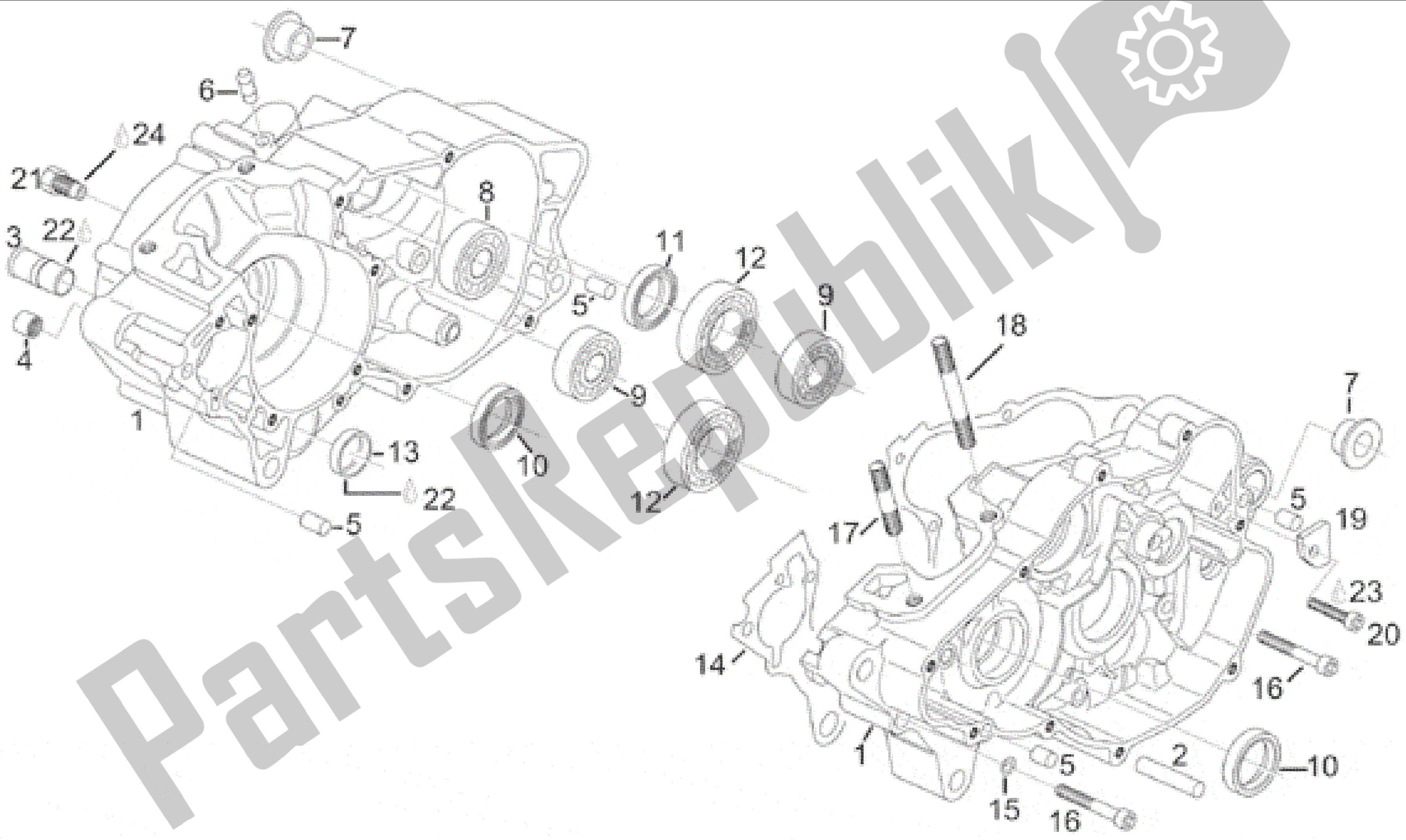 All parts for the Crankcase of the Aprilia RX 125 1995 - 1998