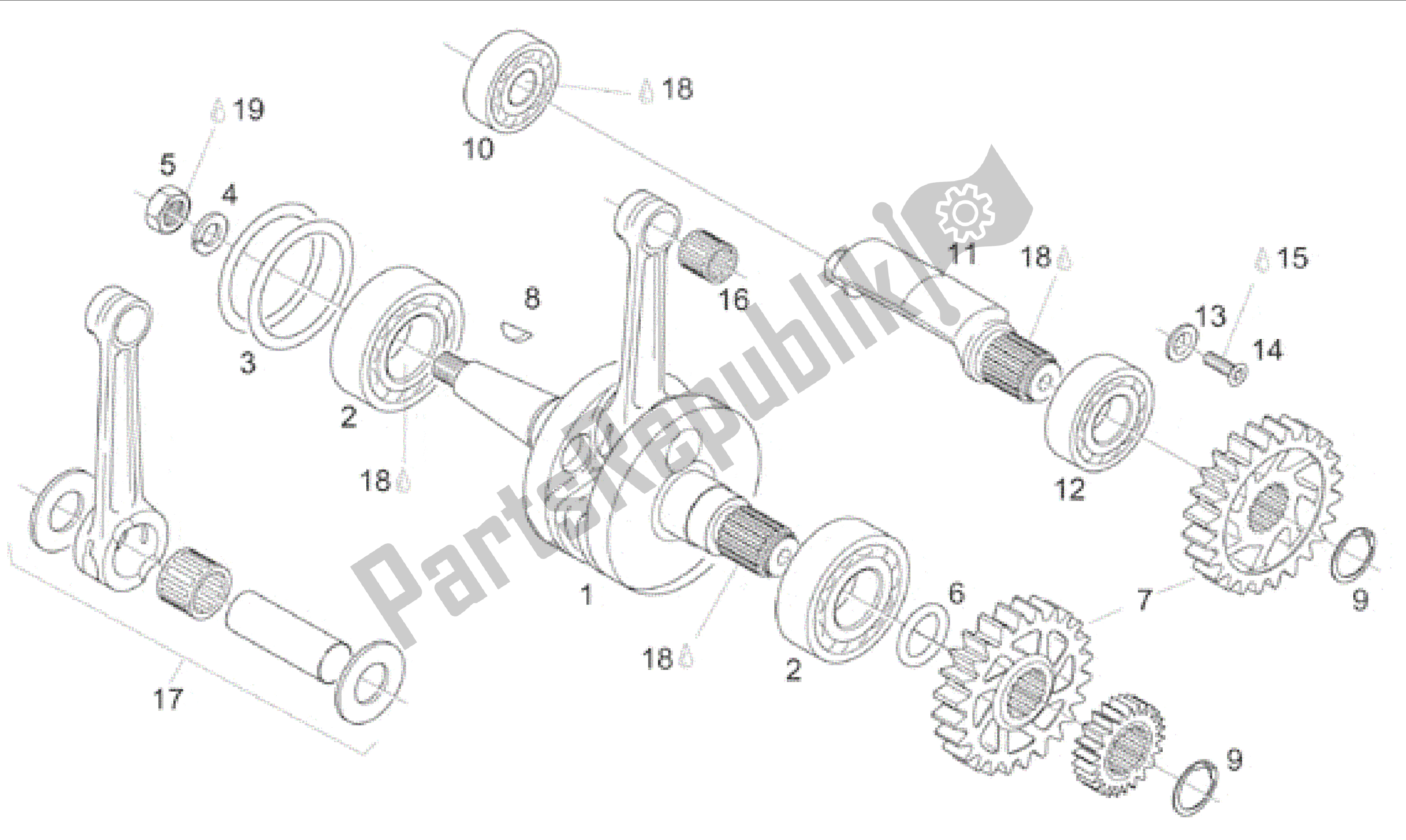 All parts for the Crankshaft - Balance Shaft of the Aprilia RX 125 1995 - 1998