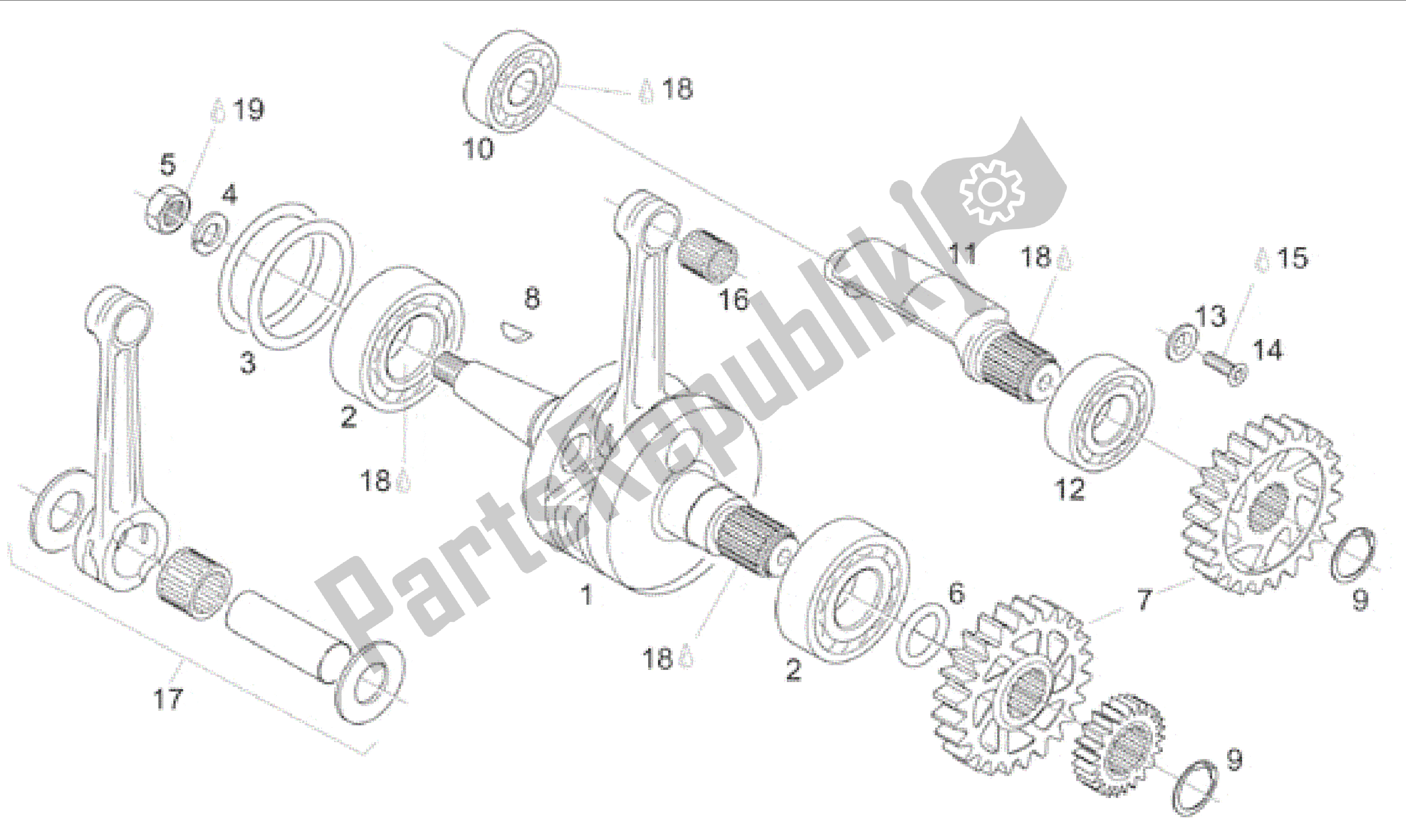 All parts for the Crankshaft - Balance Shaft of the Aprilia RX 125 1995 - 1998