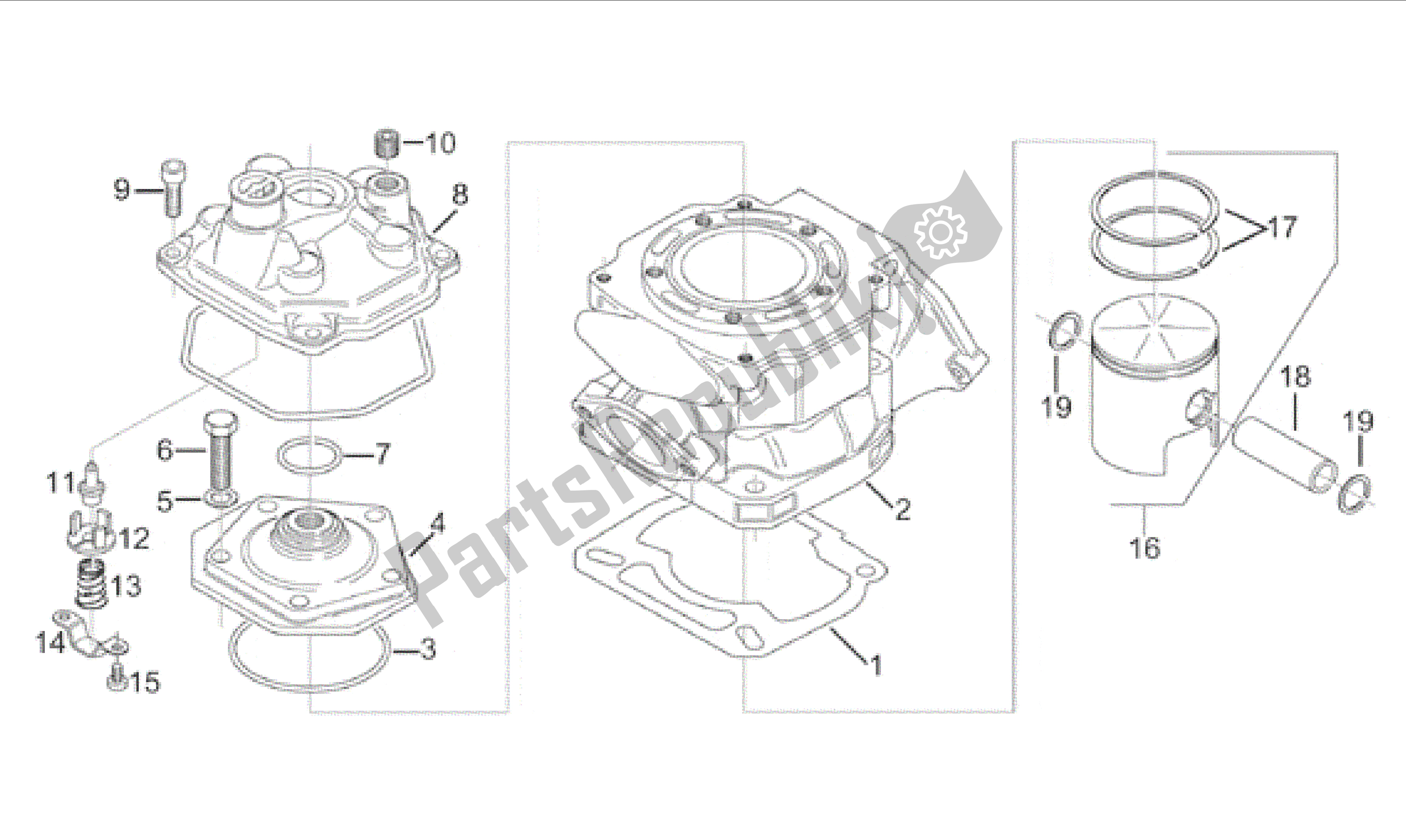 All parts for the Cylinder - Head - Piston of the Aprilia RX 125 1995 - 1998
