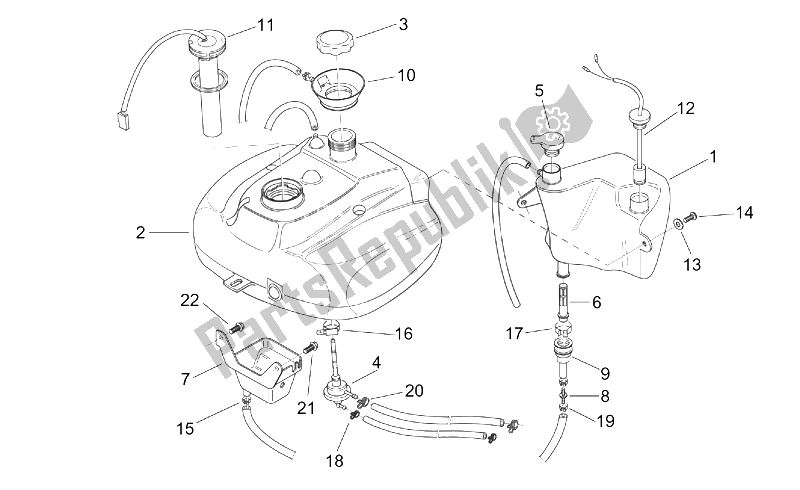 Alle onderdelen voor de Olie- En Brandstoftank van de Aprilia Scarabeo 50 2T ENG Minarelli 2000