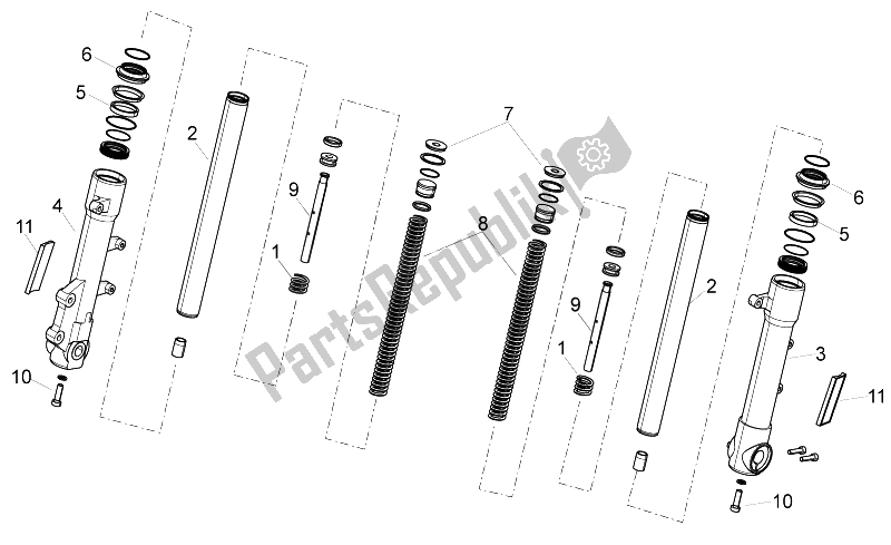 Tutte le parti per il Forcella Anteriore del Aprilia Sport City ONE 50 4T 4V 2011