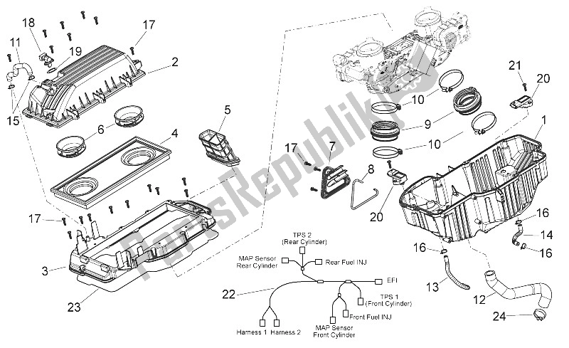All parts for the Air Box of the Aprilia Shiver 750 USA 2015