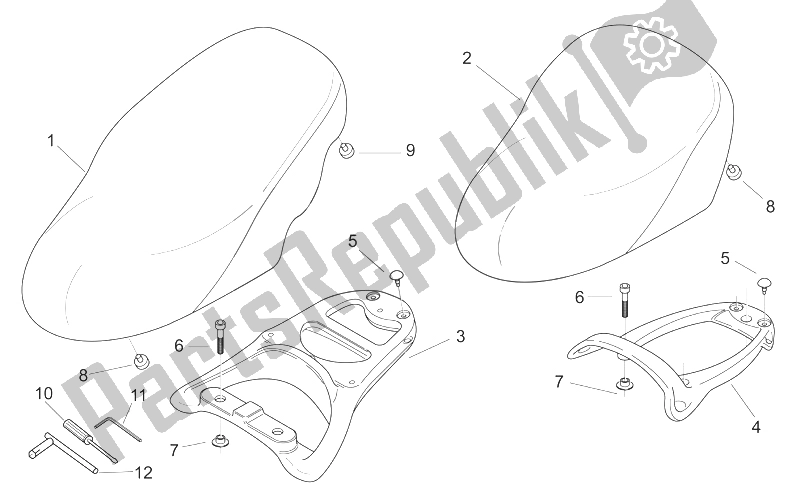 Toutes les pièces pour le Siège - Porteur du Aprilia Scarabeo 50 2T E2 ENG Piaggio 2007