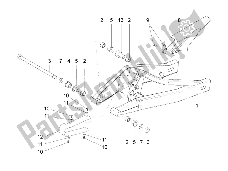 All parts for the Swing Arm of the Aprilia RS4 50 2T 2011