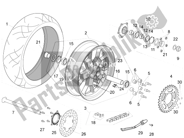 All parts for the Rear Wheel of the Aprilia RSV4 RR USA 1000 2016